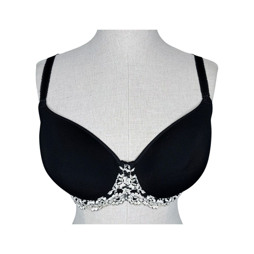 Wacoal Embrace Lace Bra sz 34D * Black & White T-Shirt Bra Lace Band Smooth Cups